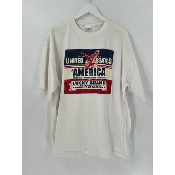 Lucky Brand Vintage T Shirt Mens Large White Graphic Print Short Sleeves Logo - Picture 1 of 16
